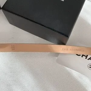 CHANEL Python Cream Brown Snake & Leather Skinny Belt CC Logo w/ Matte Silver HW CHANEL | Accessories | Chanel Python Cream Brown Snake  main image 2
